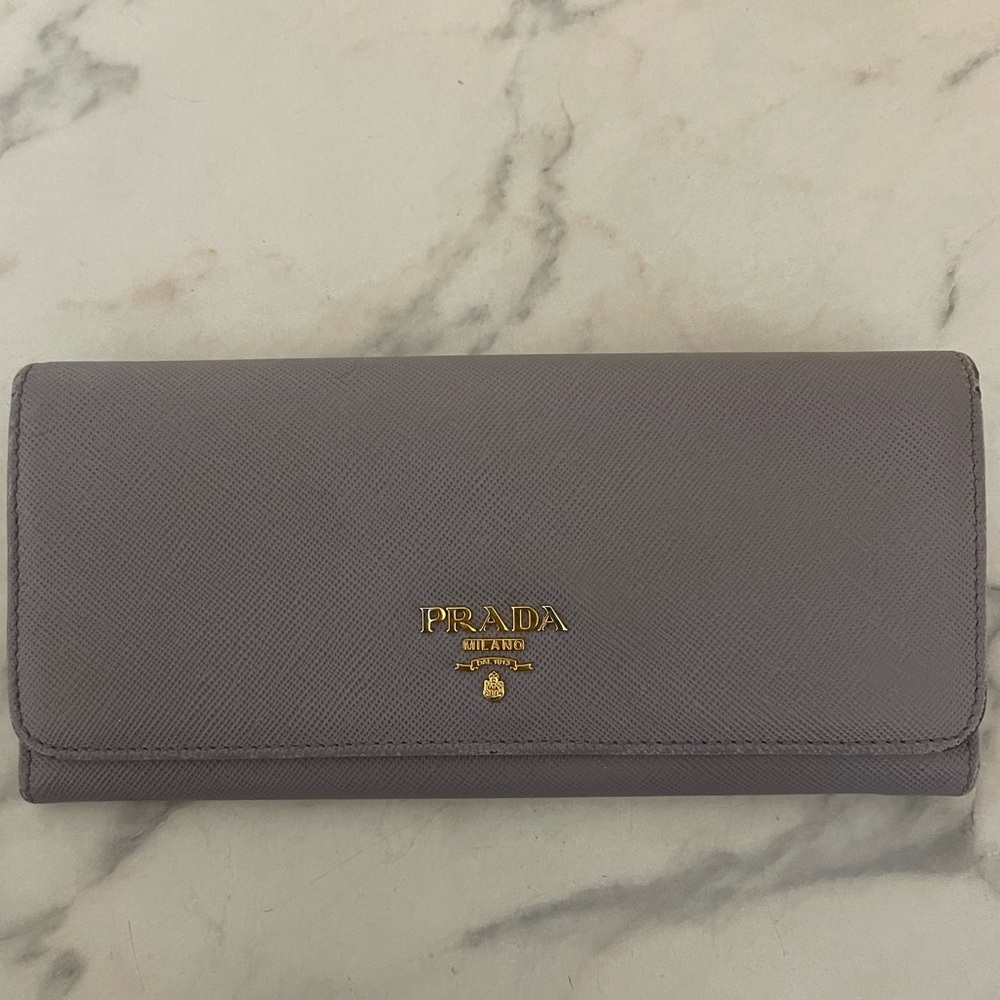 Prada Grey Saffiano Long Leather Wallet